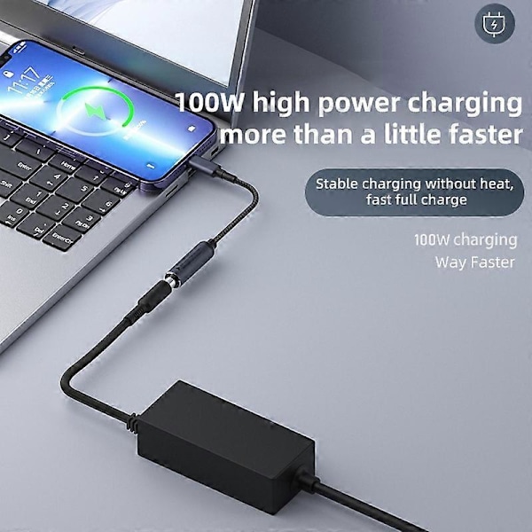 För Lenovo Laptop Stor Fyrkantig Hona till Typ-C Hane 100W Strömadapter Laddningsomvandlare