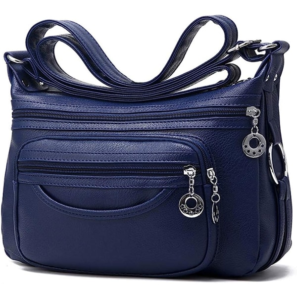 Kvinnor Crossbody-väska Läderhandväska Pocketbook Lätt axelväska (blå mörk)