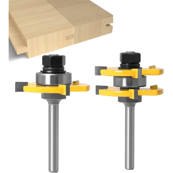 Skaft Matchad spont- och set 3 tänder T-form träskärare träbearbetningsverktyg (6MM)
