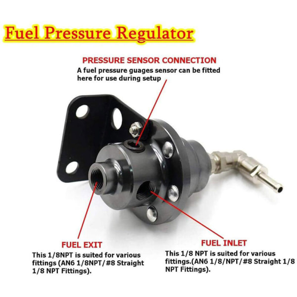Højtydende brændstoftrykmåler til biler Justerbar brændstoftrykregulator - sort