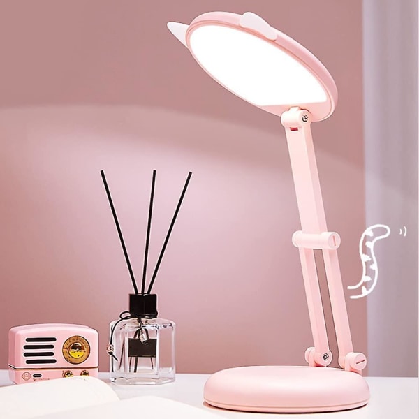 Led-lampe, bordlampe for barn, katteøre rosa jente nattbordslampe, bordlamper Justerbar lysstyrke skrivebordslampe for barn, dimmebart lys for lesing