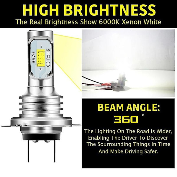 H7 LED Canbus Strålkastare H7 LED Lågstrålkastare Glödlampor 6000k IP 68 CSP 3570 LED-chips