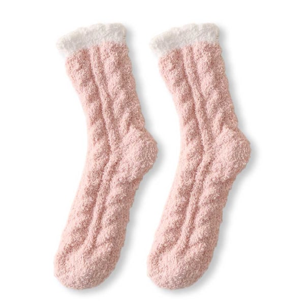 Perinteiset sukat Paksutetut lämpimät pehmosukat vaaleanpunaiset 2 paria