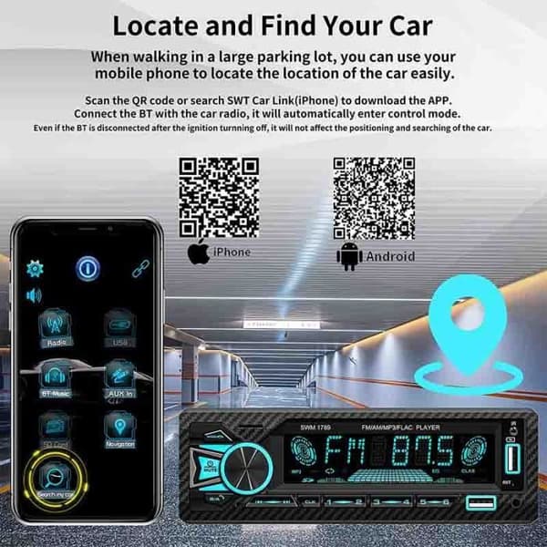 Bilradio 1 Din - Dubbel Bluetooth 5.1 - Röststyrning - RDS/FM/AM
