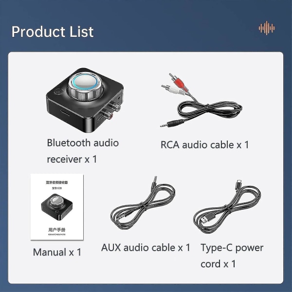 Bluetooth 5.0-modtager, bil trådløs lydmodtager Bluetooth-adapter med Aptx-ll Low Latency 3d Surround, 3,5 mm og Rca