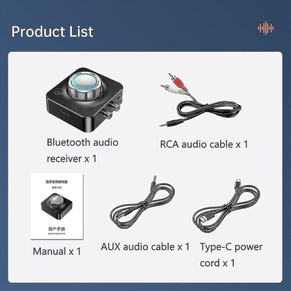 Bluetooth 5.0-mottaker, trådløs billydmottaker Bluetooth-adapter med Aptx-ll Low Latency 3d Surround, 3,5 mm og Rca