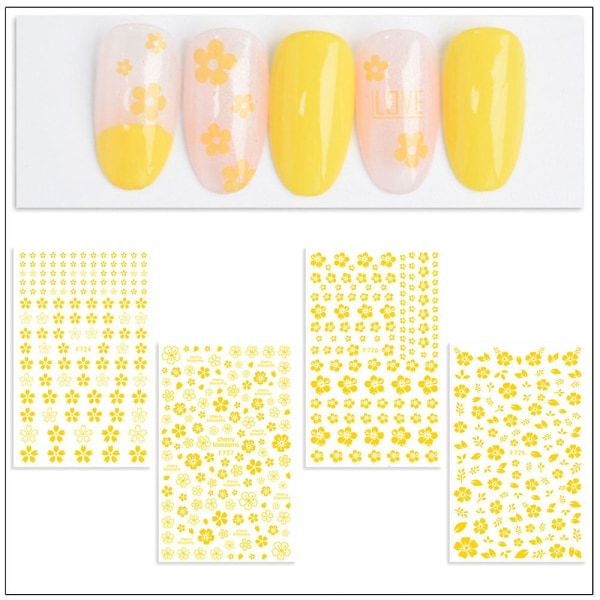 Blomster Nail Art Stickers Dekaler 8 ark Nail Art Supplies Selvklebende negle dekorasjoner Tilbehør, 12,2*7,5 cm