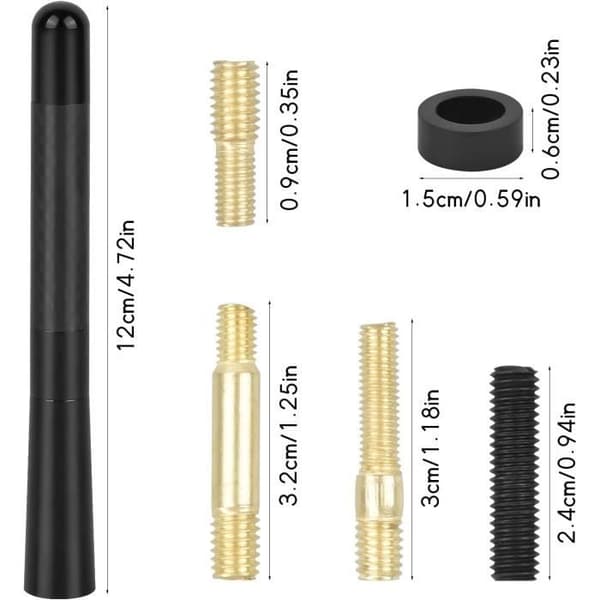 Antenne bil - Universal 12 cm - Karbonfiber - Feste M4/M5/M6 - DAB/FM