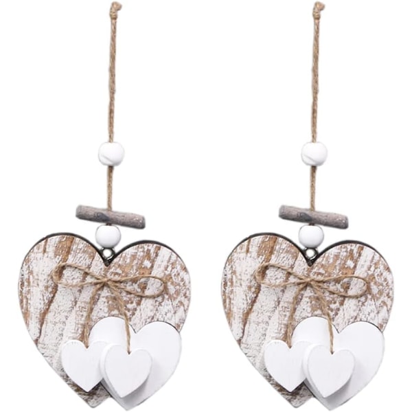 Set of 2 Decorative Wooden Heart Shaped Pendants Wall Decor Gift for Living Room Window