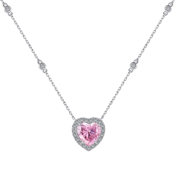 Semi-Sweet Series & S925 sterling silver rosa hjärtformad kärlek vit rund zirkonium inlagd nisch utsökt modehalsband