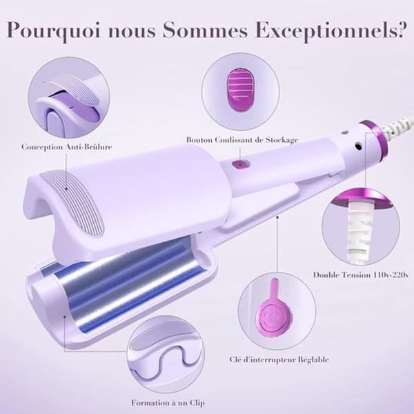 Curling Iron - 32 mm Curling Iron - Wave - Curling Iron - Wave Curling Iron - Ceramic Curling Iron - 3 Barrel Beach Wave Curling Iron - with Adjustable