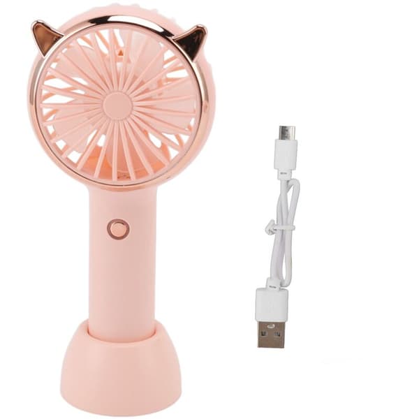 Bærbar katteøre-ventilator. USB genopladelig med 3 hastigheder. Mini lyserød bærbar ventilator.