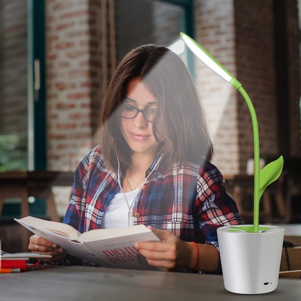 Flexibel USB touch LED-bordslampa med 3-nivås dimmer och pennhållare för växter (grön)