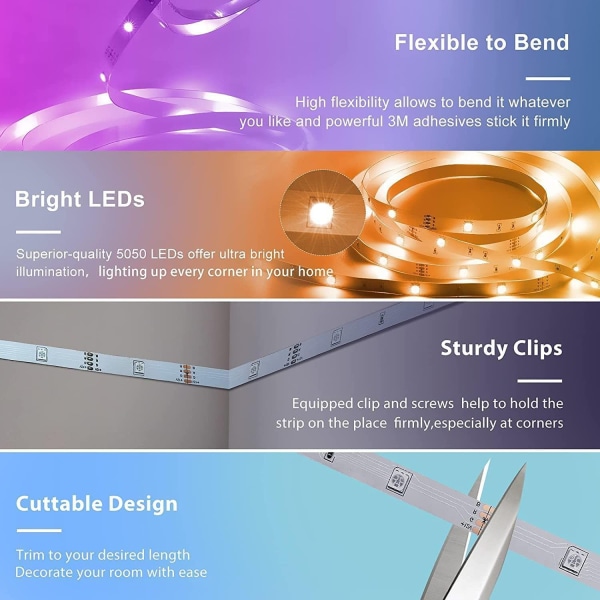 LED-lysstripe 16 lys 5050 lavspenning RGB fargerik myk lysstripe 20 meter