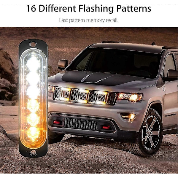 4-pakks motorisering blinkende lys og tilbehør - Ultra tynn blå 6 LED strobe lys - LED lysstang mini nødlysstang 18 blinkende modus 12V-24