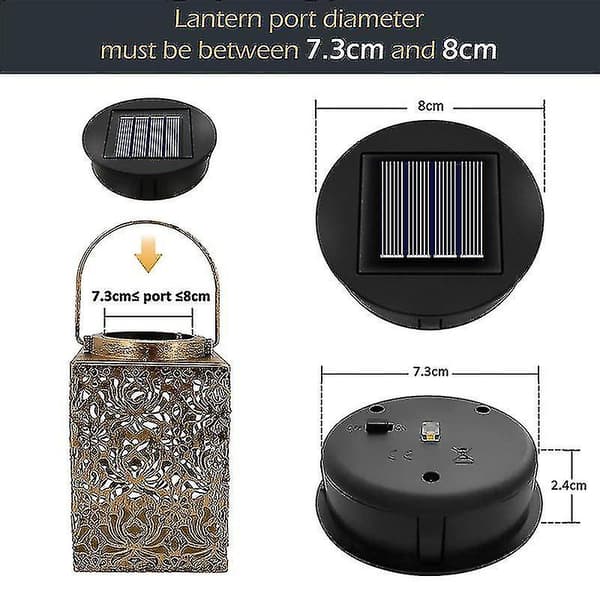 2 stk solcellelys erstatning topp enhet 8cm, erstatning solcellepanel for utendørs hagelanterne sol