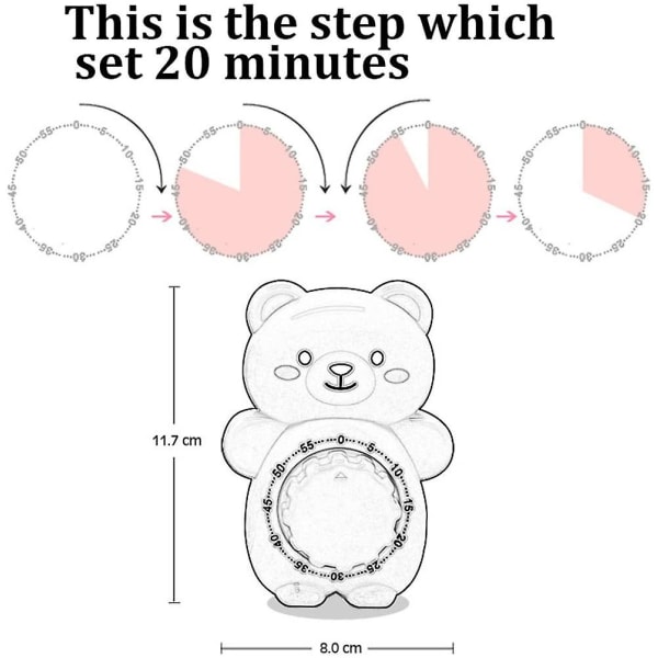 Wekity Cute Cartoon Bear Timers 60 Minutes Mechanical Kitchen Cooking Timer Clock Loud Alarm Counters Manual Timer (pink)