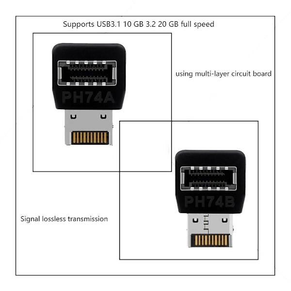 Computer Motherboard Type-E USB 3.1 Type-E Interface 90 Graders Styre Albuer Front Type-C Installeret Adapter(PH74A)