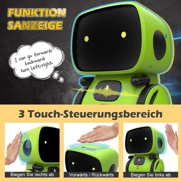 Intelligent robot for children touch control - voice control - interactive toy - green