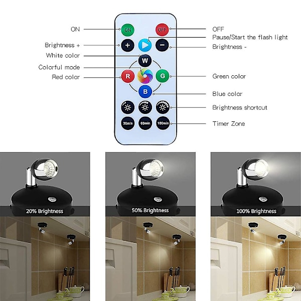 Trådløse spotlight-batteridrevne accentlys, dæmpbare LED-spotlights med fjernbetjening roterbar væglampe (2-pak)