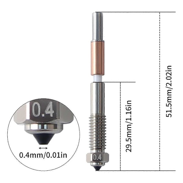 Qidi Plus4 Bimetallisuutin, nopea irrotus, keraaminen eristysintegraatio, 0,4 mm suuttimet, korkea lämpötila