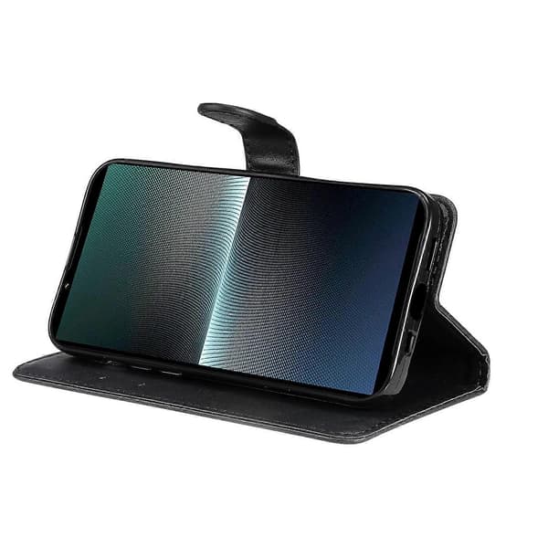 Solid farve læder mobilcover med pung og rem til Sony Xperia 1 V - Sort