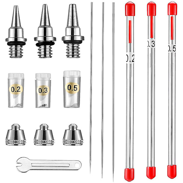 10 st Airbrush Munstycke Nålsats med Skiftnyckel Airbrush Reservdelar för Airbrush