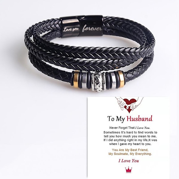 To My Husband  Bracelet- "I Will Always Be With You" Braided Leather Bracelet for Men Boys, Stainless Steel Inspirational Wristband,Handmade Mens Brai