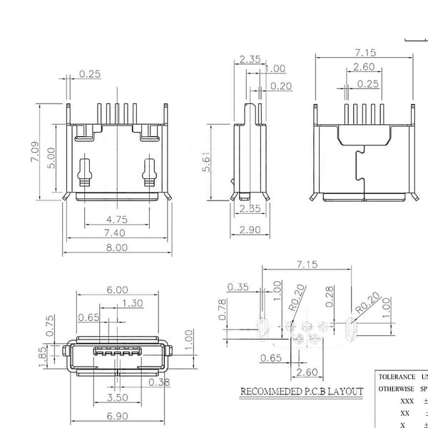10 stk. Micro USB Type B Hun Socket 180 Grader 5-Pin SMD SMT Lodde Jack