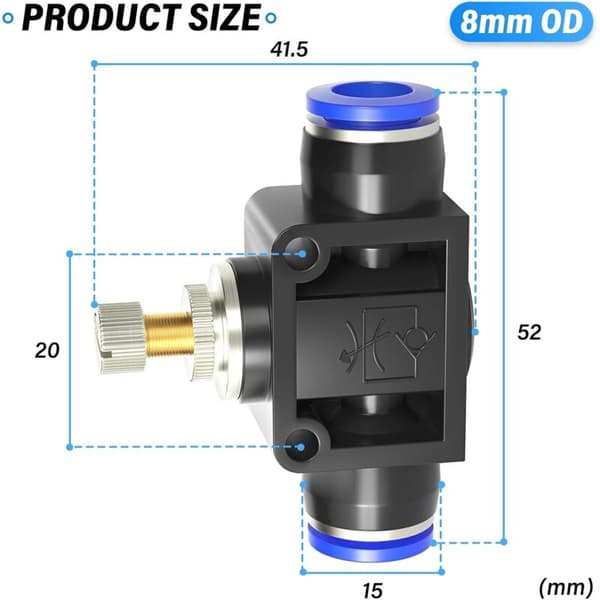 stykker 8 mm udvendig diameter luftstrømsreguleringsventil med push-to-connect fitting. Lige hastighedsregulator (SA8)