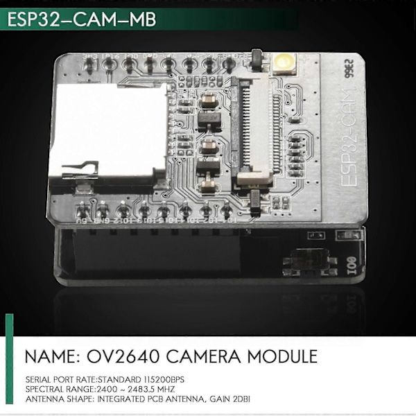 Esp32-cam-mb Wifi Bluetooth Utvecklingskort Ov2640 Kameramodul -usb Gränssnitt Ch340g Usb Till Ser