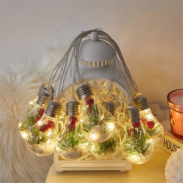 Julekule LED Transparent Julekule Lyslenke Inkberry Pines Needle Fylling Juletre Hengedekor 4 Meter 10 Kuler 50 LED Lys