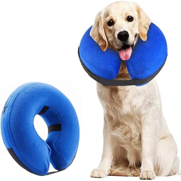 Hundhalsband Uppblåsbart skyddshalsband Justerbart Comfort Kardborreband Blå L