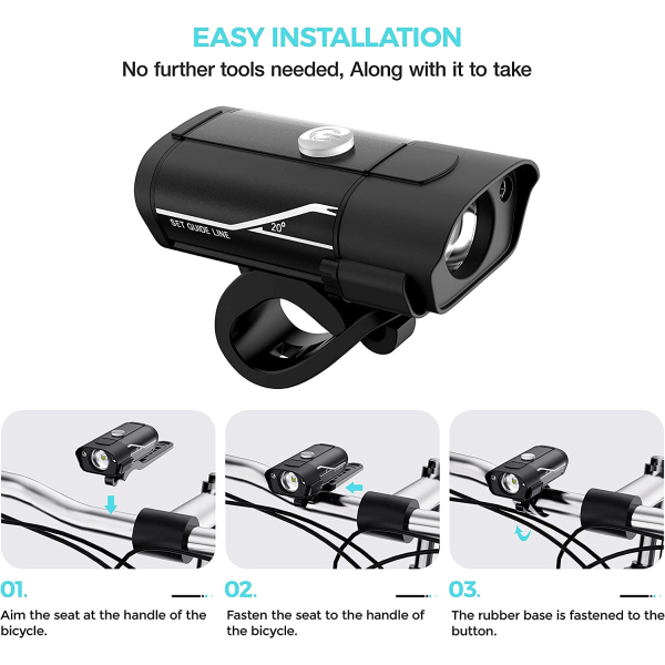1000 Lumen USB-ladattava setti, 3 LED-polkupyörän ajovaloa
