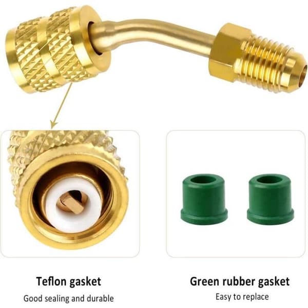 R410A Stikadapter til Aircondition, Vinklet, 4 Stk, Stabil Messingstik til Aircondition og Service