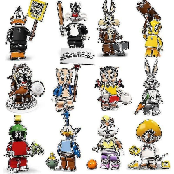 12 kpl Sarjakuva rakennuspalikka Nukke Bugs Bunny Daffy Duck Assembly Minifiguuri Lasten Asennuslelut