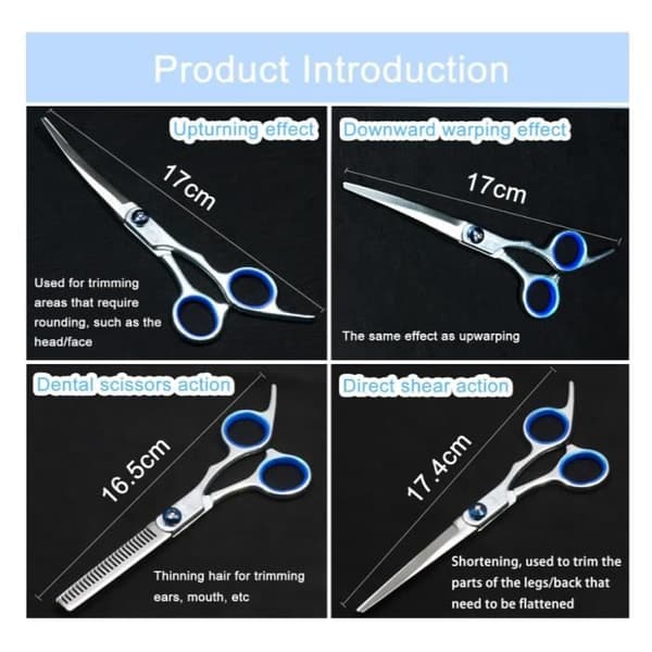 Pälsvårdssaxar - Professionella - 5-pack - Ergonomiska - Metall - För hundar