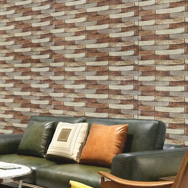 3d tapeter - 10 st 3D självhäftande väggpaneler, DIY dekorativa väggpaneler, (brun)
