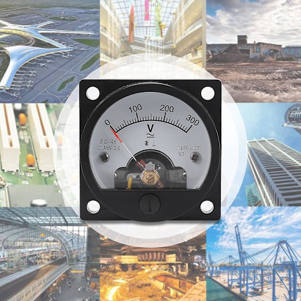 AC 0-300V Rund Analog Skive Panel Meter Voltmeter Måler Sort