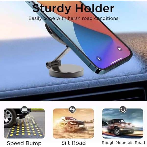 Mobiltelefonholder. Kraftig magnetisk holder med roterende browser i zinklegering
