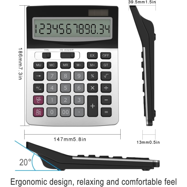 12-cifret skrivebordslommeregner med standardfunktion, sølv