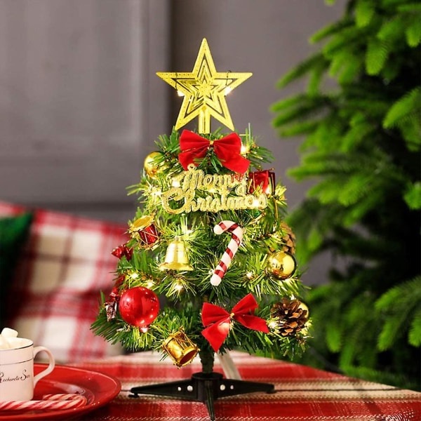Pöydän joulukuusi Keinotekoiset joulupuut ja 2 m/2,18 pihan lankavalot minikoristeet miniatyyri pöytäpuut