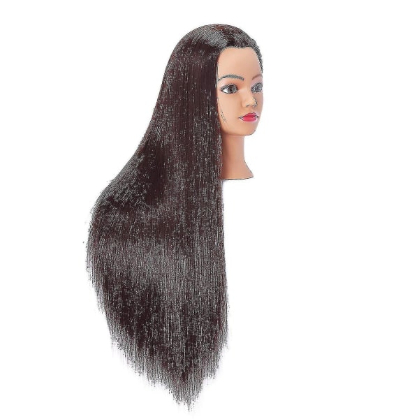 65cm Mannequin Head Hair Styling Training Head Manikin Cosmetology Doll Head Synthetic Fiber Hair  (musta)