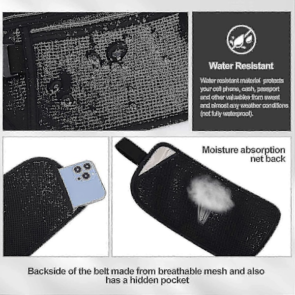 Rahavyö - Passinpidin Turvallinen Piilotettu Matkavelho RFID-Estolla, Salaperäinen Vyölaukku (musta) - Musta RFID-Estävä Vyö Leveys: 1 tuumaa