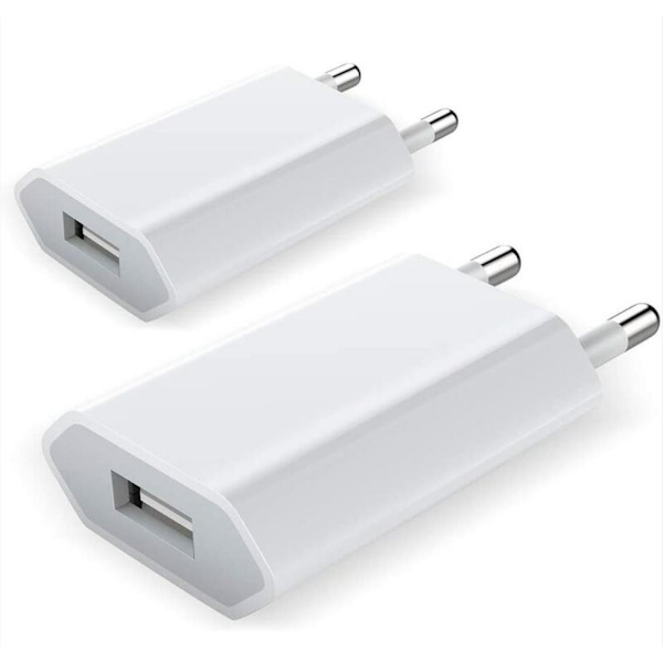 Apple Android mobiltelefon laderhode 5v1a enkeltport flat usb lader - hvit, 2stk