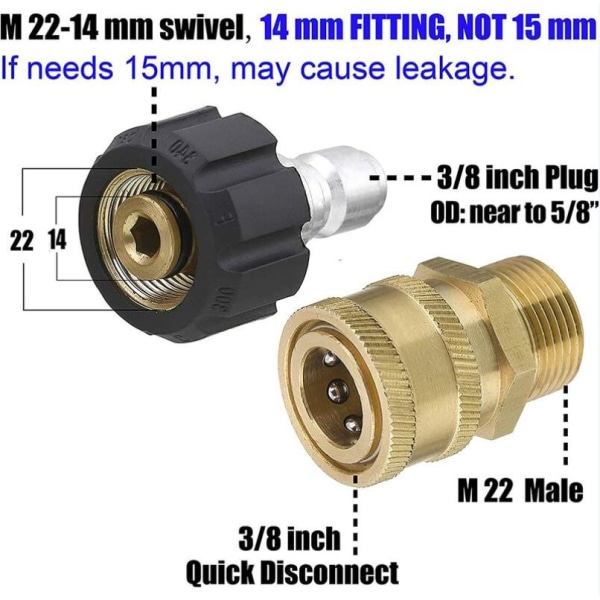 Adaptersæt til højtryksrenser, 3/8", 3/4" Quick Connect M22 Swivel - Sæt med otte