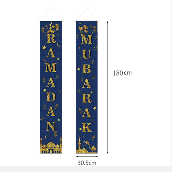 Ramadan Mubarak -porttilippu Ramadanin ja Eid-koristeluun, riippuva liput, 1 pari