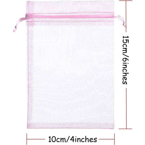 100 kpl läpinäkyviä organzalaukkuja kiristysnyörillä karkkikoruille häälahjaksi (vaaleanpunainen)