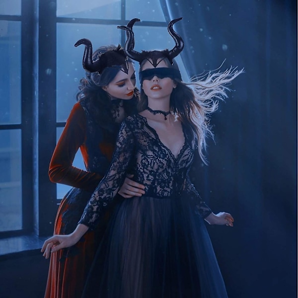 2 Dronninghorn, Maleficent Kostume Ondt Pandebånd Sort Djævel Hovedbeklædning Kvinder Cosplay Tilbehør Til Fastelavn Maskerade Fest Fotorekvisitter
