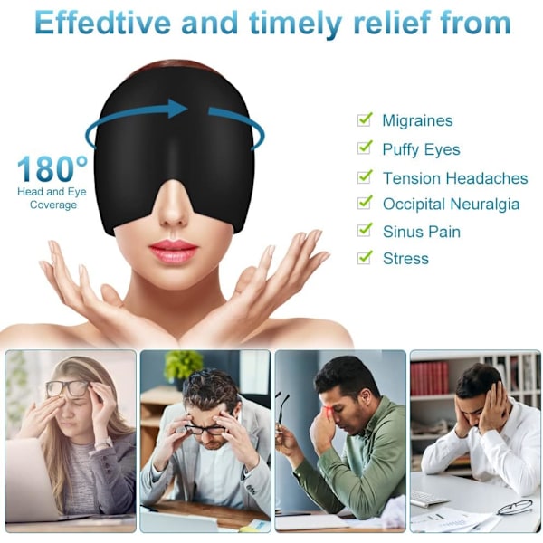 Migræne Gel Cap, 180° Kold Migræne Genanvendelig Hot Pack, Sort Gray